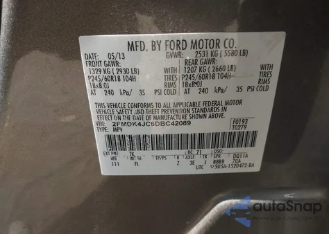 2013 Ford Edge Sel from USA, damaged, VIN 2FMDK4JC6DBC42089